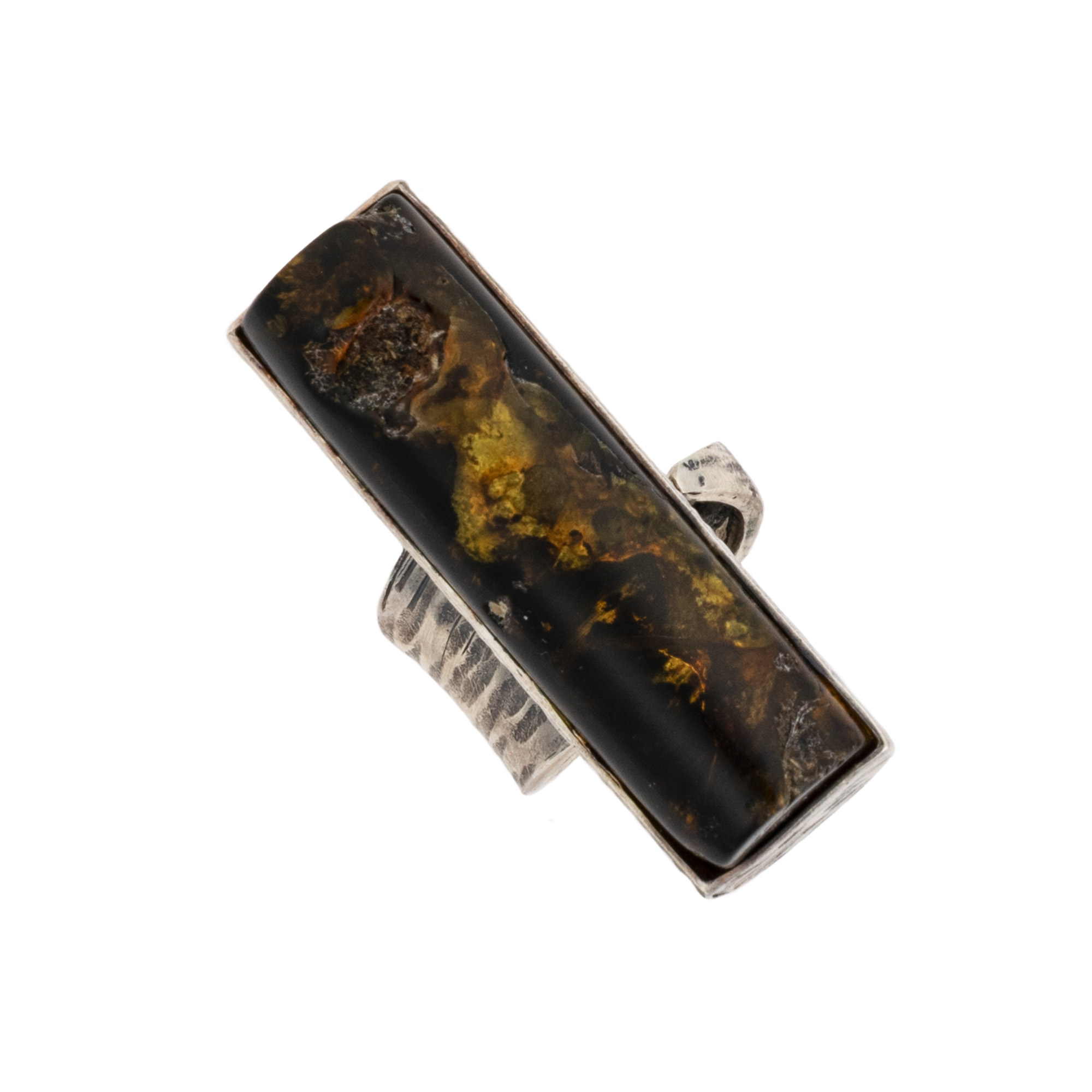 Sterling Silver and Baltic Amber Cylindrical Ring 1